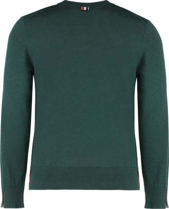 Thom Browne Mens Sweater With Round Neck Virgin Wool Green Sweatshirts