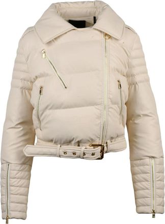 Pinko Cropped Biker Jacket with Leather Effect and Gold Accents