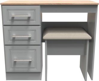 Welcome Furniture Kingston Ready Assembled Bedroom Dressing Table and Stool Set 2 Piece - Dust Grey & Bardolino Oak - Welcome Furniture | TJ Hughes
