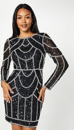 Coast Long Sleeve Sequin Mini Dress in Black at Nordstrom, Size 12