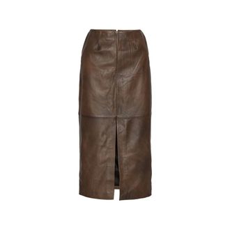 Rotate ROTATE Birger Christensen, Leather Skirts, female, Brown, Size: XL Leather Midi Skirt