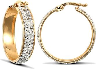 Jewelco London 9ct Gold Crystal 3 Row Eternity 5mm Hoop Earrings 23mm - JER737B