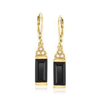 Ross-Simons Onyx Drop Earrings With 1.5-2mm Cultured Pearls in 18kt Gold Over Sterling