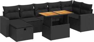 vidaXL Set Sof&aacute;s Jard&iacute;n Y Cojines 5 Pzas Rat&aacute;n Sint&eacute;tico Acacia Negro Vidaxl