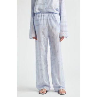 Toteme Monogram Embroidered Pull-On Pants in Sky at Nordstrom, Size 38