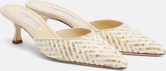 Manolo Blahnik Carolyne leather-trimmed woven mules