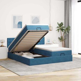 vidaXL Estructura De Cama Otomana Colchones Terciopelo Azul Oscuro Vidaxl