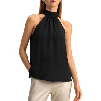 LilySilk Silk Georgette Halter Neck Top in Black at Nordstrom, Size 6