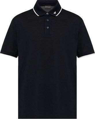 Emporio Armani logo embroidered polo shirt - men - Cotton - S - Blue