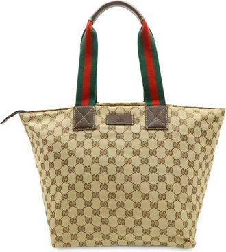 Gucci Beige Brown Dark Brown Green Red Color Gg Canvas Leather Shoulder Bag Tote Bag (Pre-Owned)