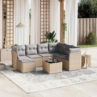 vidaXL Juego De Sof&aacute;s Jard&iacute;n Con Cojines Beige Mezcla 8 Pzas Rat&aacute;n Pe Vidaxl