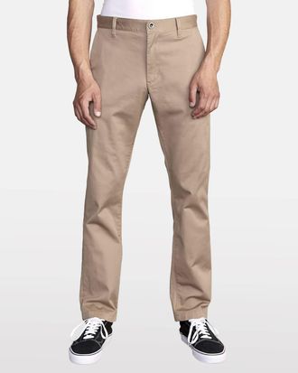 Rvca Mens Weekend Stretch Chino Pants In Dark Khaki