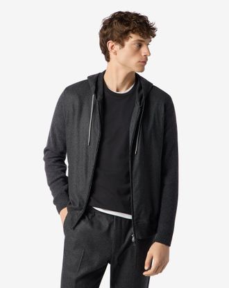 Corneliani Anthracite melange grey full zip eco-cashmere sweatshirt