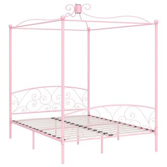 Berkfield Home Canopy Bed Frame Pink Metal 160x200 cm