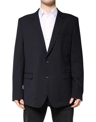 Dolce & Gabbana Mens Dark Blue Wool Single Breasted Coat Blazer Clothing