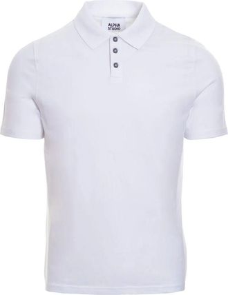 Alpha Studio Mens Classic Fit Polo Shirt Short Sleeves - White Cotton - Size EU 48 (Mens)