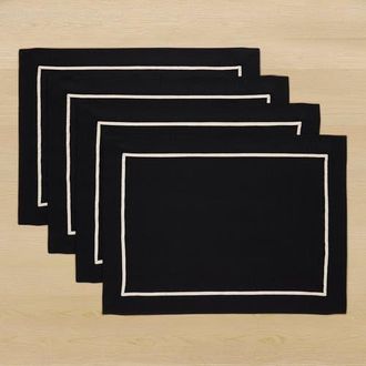 Solino Home Linen Placemats Set of 4, 14 x 19 Inch for Dining Table, Holiday and Everyday Table Decor - Kensington in Black at Nordstrom, Size Medium