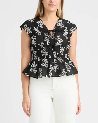 Ellen Tracy Womens Shirred Sleeveless Top with Front Ties