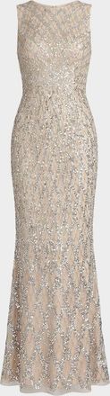 Mac Duggal Diamond Lattice Embroidered Column Gown