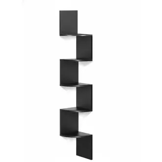 Relaxdays Relaxdays corner shelf, HxWxD: 125 x 20 x 20 cm, 5 tiers, MDF, zigzag, hanging bookshelf, black