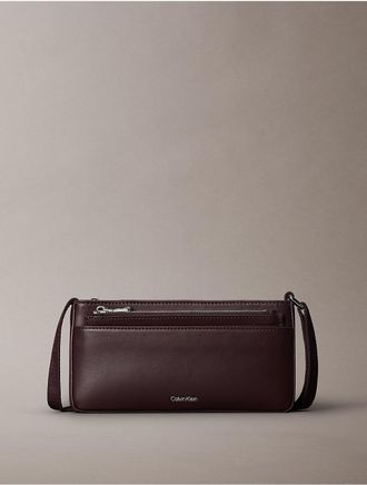 Calvin Klein Womens Signature Logo Strap Zip Phone Crossbody - Brown
