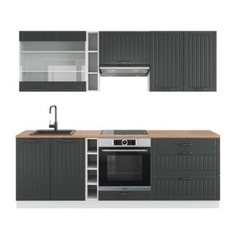 Vicco Mueble De Cocina Fame-line, Antracita Casa De Campo/blanco, 235 Cm, Et Roble