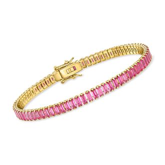 RS Pure by Ross-Simons Lab-Grown Pink Sapphire Tennis Bracelet in 18kt Gold Over Sterling