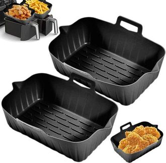 OEM Accesorios Para Freidora De Aire, 2 Piezas, Sin Bpa, Bandeja De Silicona Para Freidora Aire, 19 Cm X 6 Cm, Resistente Calor, Reutilizable, Negro