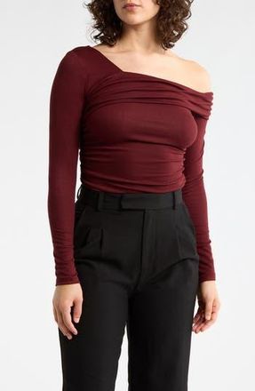 Elodie One Shoulder Long Sleeve Ruched Top in Wine at Nordstrom Rack, Size X-Small
