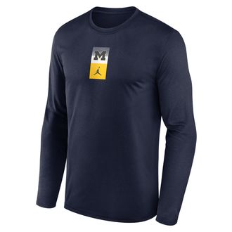 Nike Jordan Mens Michigan Primetime Stack Legend Jordan Brand Dri-FIT College Long-Sleeve T-Shirt in Blue | NJGT41SMWN-5SR