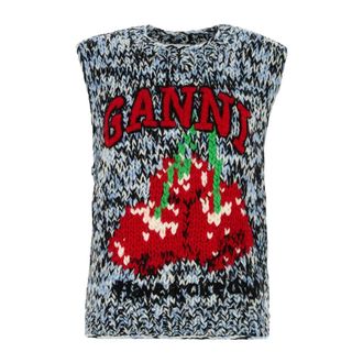 Ganni Round-neck Knitwear, female, Multicolor, Size: XS Oversized Wool Vest