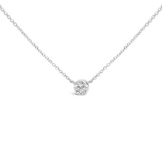 House of Brilliance 14K White Gold 1.00 Cttw Bezel Set Round Lab-Grown Diamond Solitaire Pendant Necklace