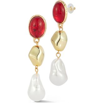 Sphera Milano Pebble Faux Pearl Drop Earrings in Gold/red at Nordstrom Rack