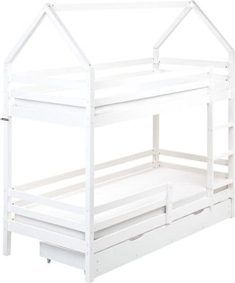 Beliani Beliani - Pinewood Bunk Bed 3 eu Single 2 Person Kids Bedroom Wooden House Frame With Drawers White Girgols