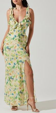 ASTR the Label Sorbae Floral Print Sleeveless Dress in Yellow Green Floral at Nordstrom Rack, Size Large