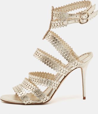 Manolo Blahnik Gold Leather Ankle Strap Sandals