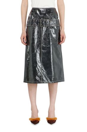 Diesel Patent-leather midi skirt with belt - Skirts - Woman - Grey
