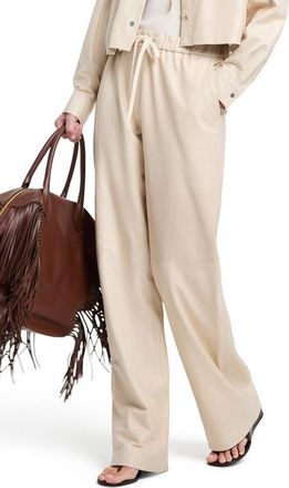 TWP Wide Leg Leather Pants in Creme Brulee at Nordstrom, Size Xx-Small