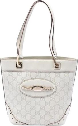 Gucci Pre-owned Punch Tote Bag - Dames - Vintage Shopper - Wit - ONE Size - Leer - Vintage