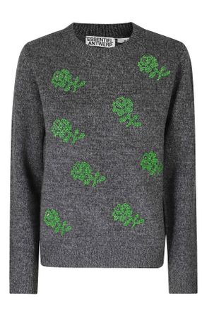 Essentiel Grey Jacquard Floral Wool Sweater