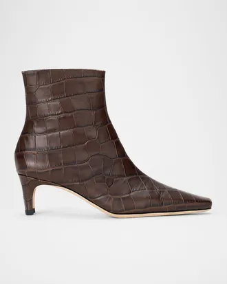 Staud Wally Croc-Embossed Leather Ankle Boots
