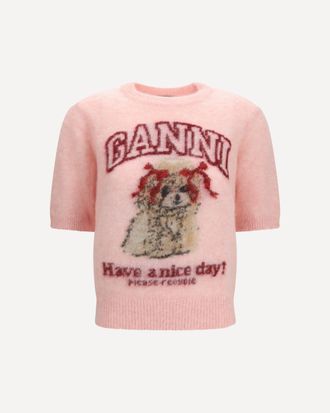 Ganni T-shirt in alpaca con grafica Woman XS