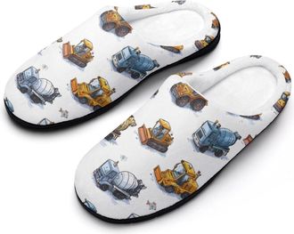 Generic Excavator Tractor Machinery Trucks Print Mens Slippers Comfortable And Non-slip Cotton Slipper Shoe for House
