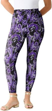 Roaman's Plus Size Essential Stretch Ankle Length Pull On Legging in Violet Floral Paisley at Nordstrom, Size 5X