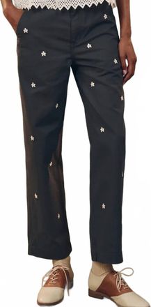 The Great. Garage Pants With Daisy Embroidery In Blue Slate