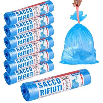 Trade Shop Trade Shop - 7x Rotoli Sacchetti Buste Spazzatura 40lt 55x65 Chiusura Laccetto Azzurro 105pz