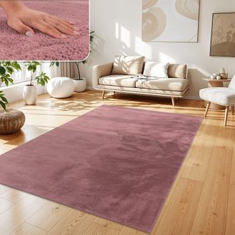 Paco Home Paco Home - Alfombra Para Sal&oacute;n En Falsa Piel Peluche Pelo Largo Suave Disponible En Varios Colores 160x230 Cm, Rosa P&uacute;rpura