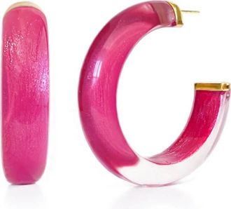 Gold & Honey Womens Small Illusion Lucite Hoop Earrings In Dahlia
