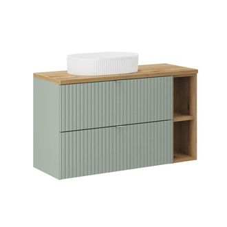 Petits Meubles Mueble lavabo 2 cajones 2 compartimientos estratificado Verde marr&oacute;n