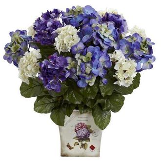 Nearly Natural Mixed Hydrangea with Floral Planter in Blue/purple at Nordstrom